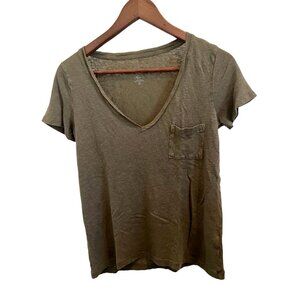 J. Crew Olive Green Linen V-Neck Tee